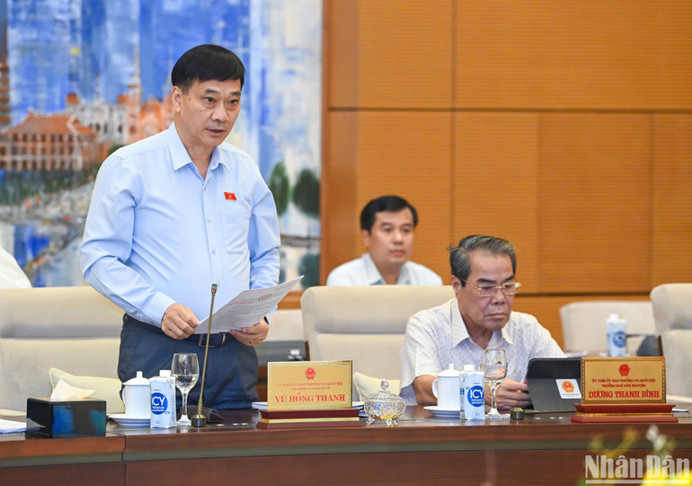 Chủ nhiệm Ủy ban Kinh tế Vũ Hồng Thanh trình bày báo cáo thẩm tra. (Ảnh: DUY LINH)