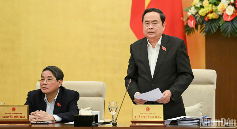 Chủ tịch Quốc hội Trần Thanh Mẫn phát biểu bế mạc. (Ảnh: DUY LINH)