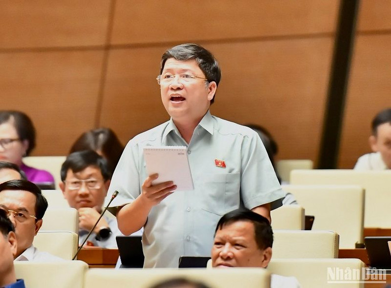 Đại biểu Tạ Văn Hạ (Đoàn Quảng Nam) tham gia ý kiến thảo luận. (Ảnh: ĐĂNG KHOA)