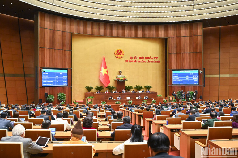 Quang cảnh phiên họp sáng 19/2. (Ảnh: DUY LINH)