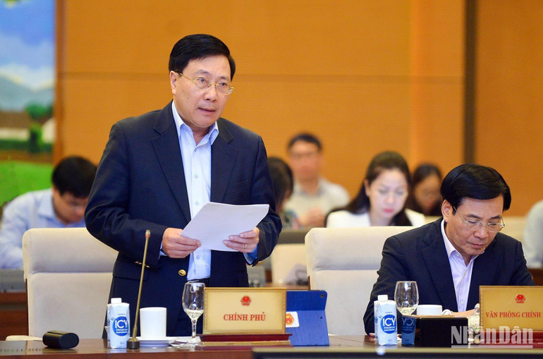 Phó Thủ tướng Thường trực Phạm Bình Minh phát biểu tại phiên họp. (Ảnh: DUY LINH)