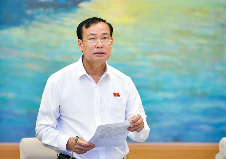 Chủ nhiệm Ủy ban Quốc phòng và An ninh của Quốc hội Lê Tấn Tới báo cáo tại phiên họp.