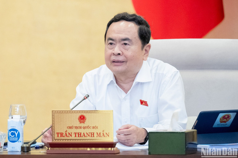 Chủ tịch Quốc hội Trần Thanh Mẫn phát biểu tại phiên họp. (Ảnh: DUY LINH)