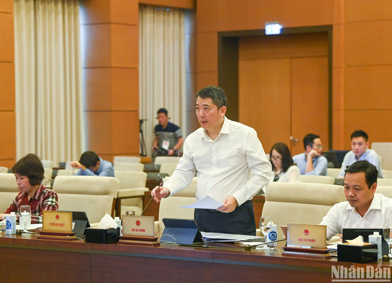 Thứ trưởng Tài chính Cao Anh Tuấn trình bày Tờ trình về dự án Luật. (Ảnh: DUY LINH)