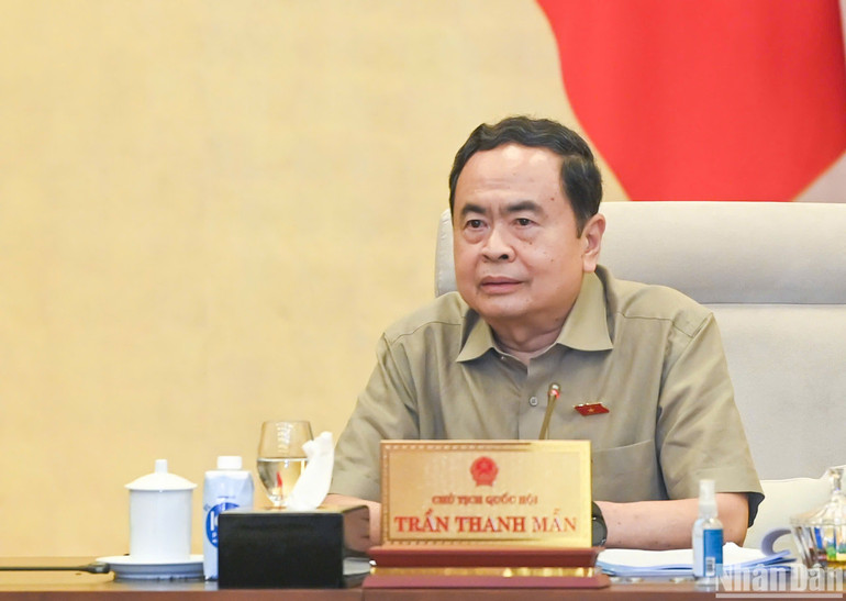 Chủ tịch Quốc hội Trần Thanh Mẫn phát biểu tại phiên họp. (Ảnh: DUY LINH)