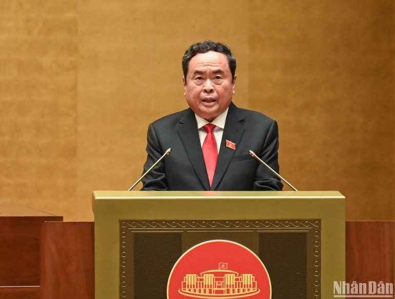 Chủ tịch Quốc hội Trần Thanh Mẫn phát biểu nhậm chức. (Ảnh: LINH KHOA)