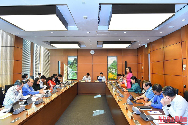 Quang cảnh thảo luận ở Tổ 8. (Ảnh: THỦY NGUYÊN)