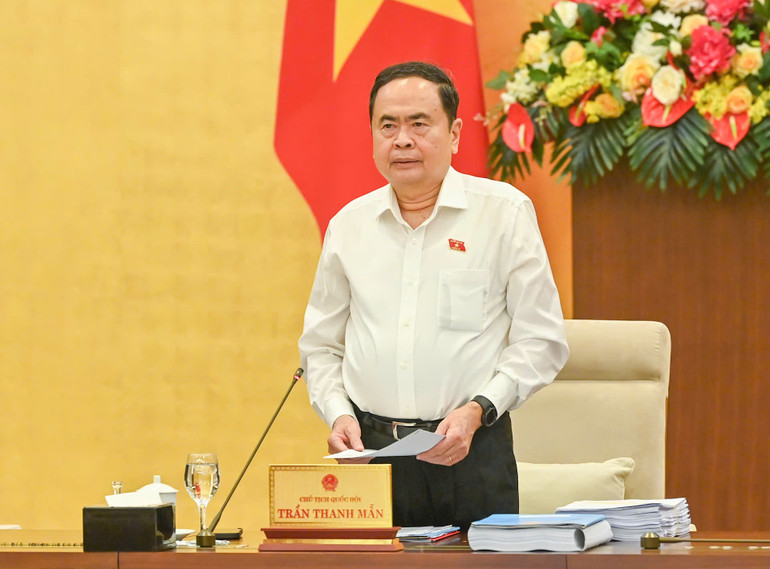 Chủ tịch Quốc hội Trần Thanh Mẫn phát biểu khai mạc phiên họp. (Ảnh: DUY LINH)