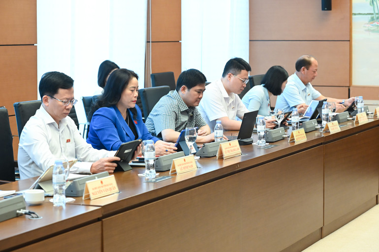 Các đại biểu Quốc hội dự thảo luận tổ. (Ảnh: BÙI GIANG)