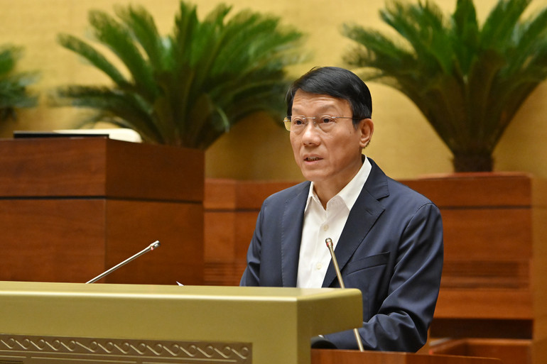 Bộ trưởng Công an Lương Tam Quang trình bày tờ trình dự án Luật. (Ảnh: THỦY NGUYÊN)
