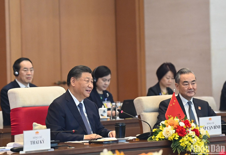 Tổng Bí thư, Chủ tịch Trung Quốc Tập Cận Bình phát biểu tại buổi hội kiến. (Ảnh: DUY LINH)