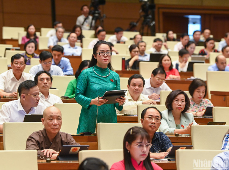 Đại biểu Dương Minh Ánh (đoàn Hà Nội) nêu câu hỏi chất vấn Bộ trưởng Công thương. (Ảnh: LINH NGUYÊN)