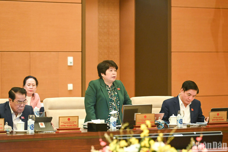 Chủ nhiệm Ủy ban Xã hội của Quốc hội Nguyễn Thúy Anh tham gia ý kiến thảo luận. (Ảnh: DUY LINH)