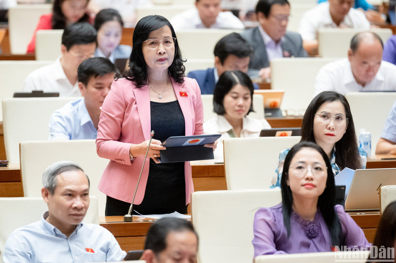 Đại biểu Trần Thị Thu Đông (đoàn Bạc Liêu) phát biểu ý kiến. (Ảnh: ĐĂNG KHOA)