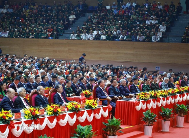 Tổng Bí thư Tô Lâm và các đại biểu dự Lễ kỷ niệm. (Ảnh: TTXVN)