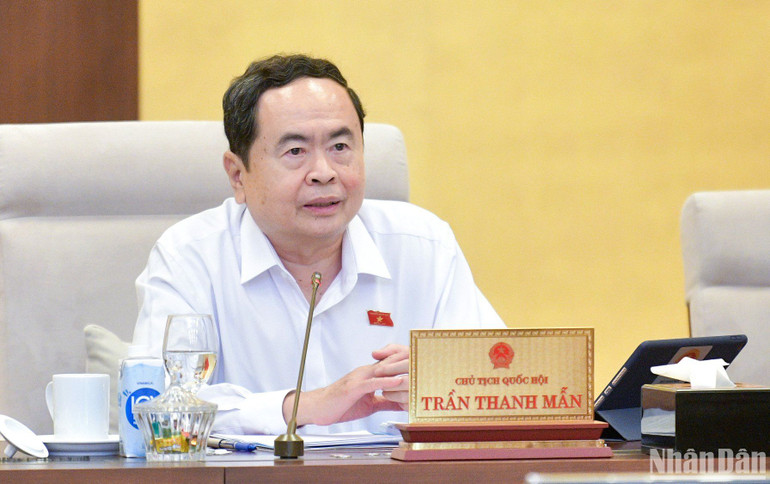 Chủ tịch Quốc hội Trần Thanh Mẫn phát biểu ý kiến tại phiên họp. (Ảnh: DUY LINH)