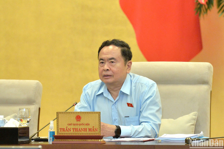 Chủ tịch Quốc hội Trần Thanh Mẫn phát biểu tại phiên họp. (Ảnh: DUY LINH)