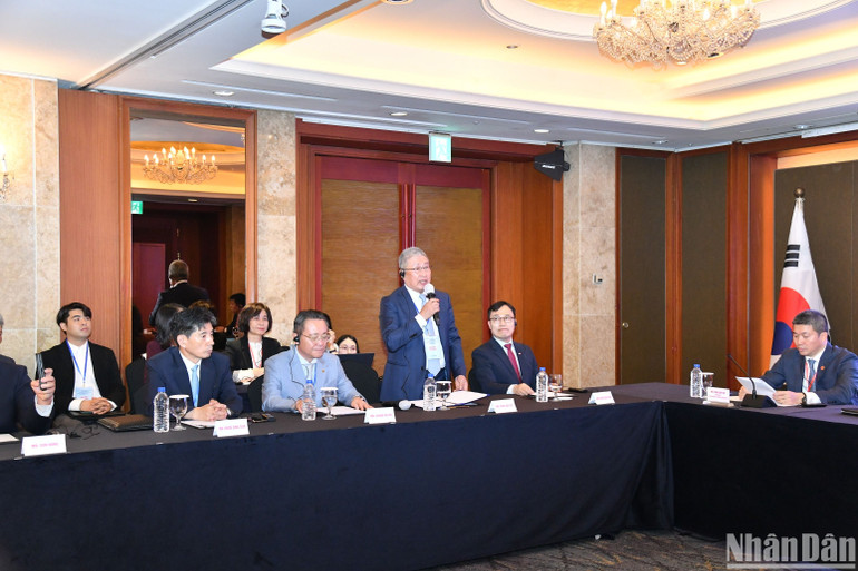 Đại diện những người bạn Hàn Quốc phát biểu ý kiến tại buổi gặp gỡ.