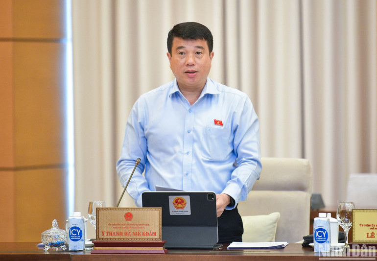 Chủ tịch Hội đồng Dân tộc Y Thanh Hà Niê Kđăm góp ý kiến vào dự thảo Luật. (Ảnh: DUY LINH)