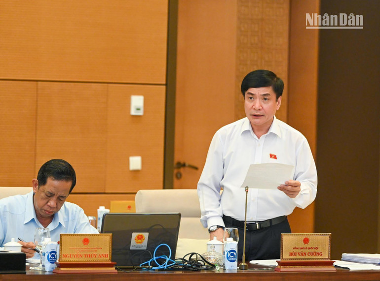 Tổng Thư ký Quốc hội, Chủ nhiệm Văn phòng Quốc hội Bùi Văn Cường phát biểu tại phiên họp. (Ảnh: DUY LINH)