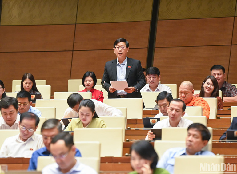 Đại biểu Nguyễn Hữu Thông (đoàn Bình Thuận) tham gia ý kiến thảo luận. (Ảnh: DUY LINH)