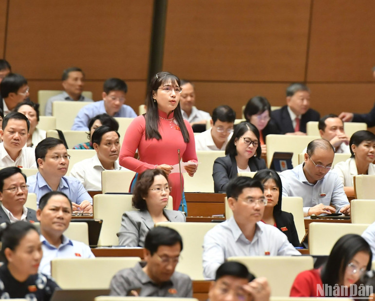 Đại biểu Châu Quỳnh Dao (đoàn Kiên Giang) đặt câu hỏi chất vấn Bộ trưởng Công thương. (Ảnh: ĐĂNG KHOA)