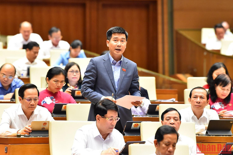 Đại biểu Lê Thanh Hoàn (đoàn Thanh Hóa) tham gia ý kiến thảo luận tại phiên họp. Ảnh: THỦY NGUYÊN