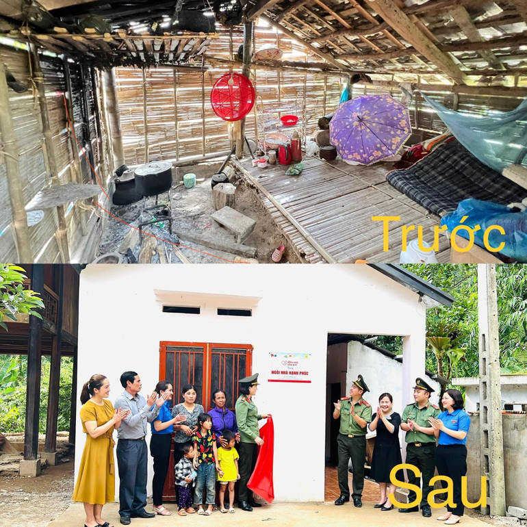 Ngôi nhà của gia đình bé Vì Tương Lai trước và sau khi có sự hỗ trợ từ Dự án "Hạnh phúc cho em". (Ảnh: Công an tỉnh Sơn La)