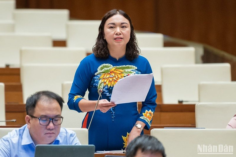 Đại biểu Quốc hội Đặng Bích Ngọc (đoàn Hòa Bình) tham gia ý kiến thảo luận. (Ảnh: DUY LINH)
