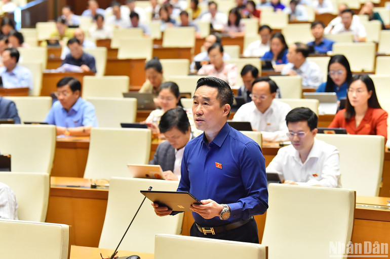 Đại biểu Nguyễn Hải Anh (đoàn Đồng Tháp) cho rằng cần chú trọng đề cao tiêu chuẩn chất lượng với các cá nhân tham gia lực lượng. (Ảnh: THỦY NGUYÊN)