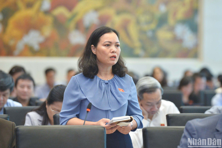 Đại biểu Huỳnh Thị Phúc (đoàn Bà Rịa - Vũng Tàu) đặt vấn đề trong phiên thảo luận. (Ảnh: DUY LINH)