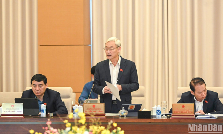 Chủ nhiệm Ủy ban Tài chính, Ngân sách Nguyễn Phú Cường phát biểu tại phiên họp. (Ảnh: DUY LINH)