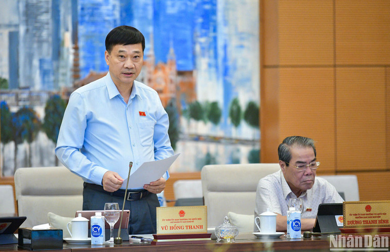 Chủ nhiệm Ủy ban Kinh tế Vũ Hồng Thanh trình bày báo cáo thẩm tra về dự án Luật. (Ảnh: DUY LINH)