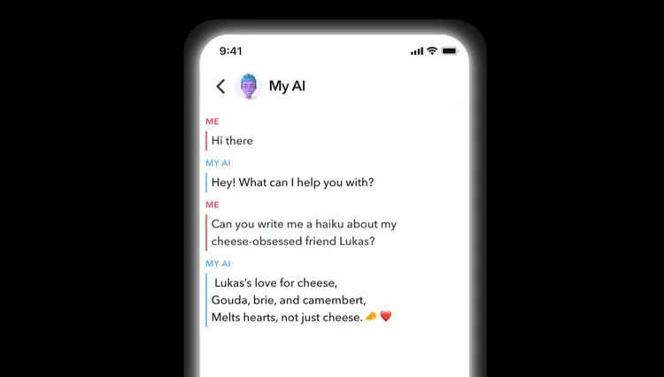 Giao diện hộp thoại với chatbot My AI trong Snapchat.