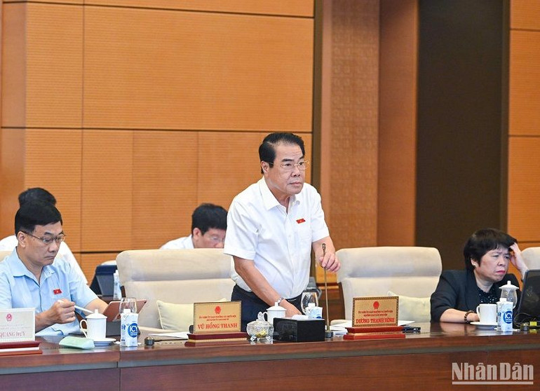 Trưởng Ban Dân nguyện Dương Thanh Bình báo cáo tại phiên họp. (Ảnh: DUY LINH)