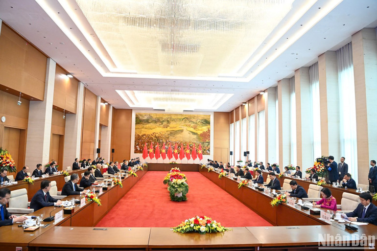 Quang cảnh buổi hội kiến tại Nhà Quốc hội. (Ảnh: DUY LINH)