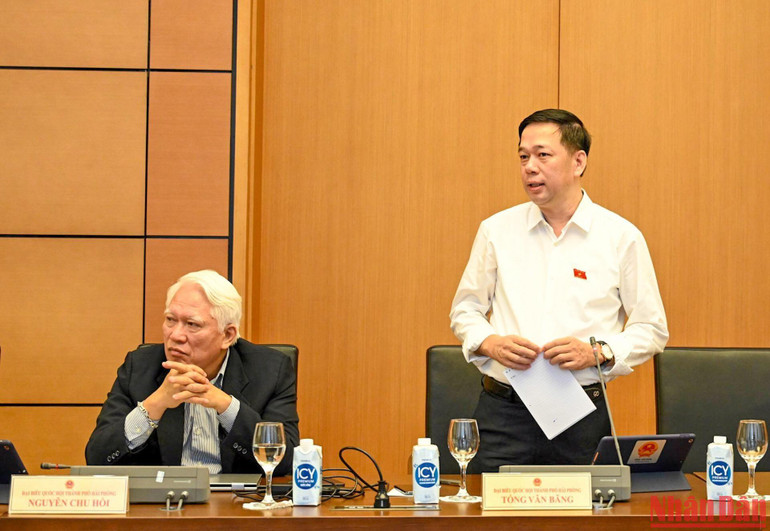 Đại biểu Tống Văn Băng (Đoàn Hải Phòng) phát biểu thảo luận ở Tổ 12. (Ảnh: DUY LINH)