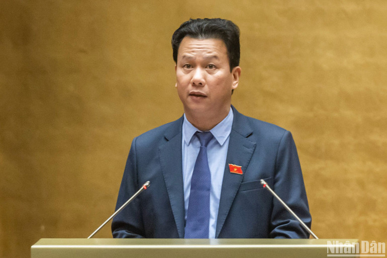 Bộ trưởng Tài nguyên và Môi trường Đặng Quốc Khánh trình bày tờ trình về dự án Luật. (Ảnh: DUY LINH)