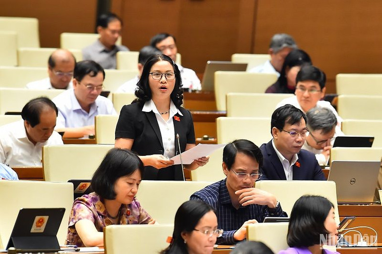 Đại biểu Nguyễn Thị Lan (đoàn Hà Nội) tham gia ý kiến thảo luận. (Ảnh: THỦY NGUYÊN)