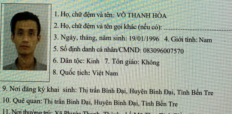 Một số thông tin đối tượng Võ Thanh Hòa.