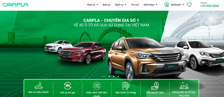Giao diện nền tảng Carpla online.