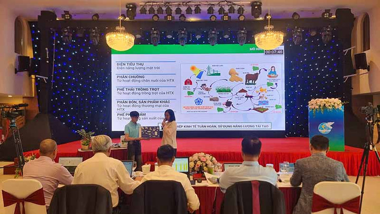 Thí sinh tham gia thuyết minh phần thi Dự án khởi nghiệp khu vực phía Nam tại Vĩnh Long.