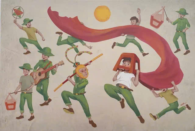 Tác phẩm &quot;Trung thu ở quân khu&quot; của họa sĩ Lê Đình Lộc