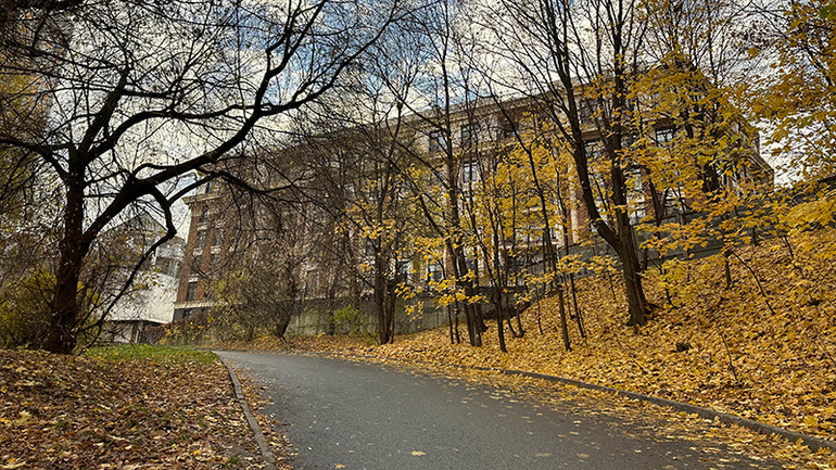 Những khu tập thể cũ hòa lẫn vào trong sắc màu của thiên nhiên. Một góc khu nhà ở quận Gagarinski.