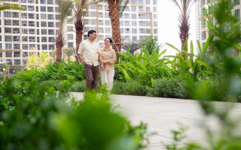 Không gian xanh mát tại dự án do Masterise Homes phát triển, nằm ở vị trí trung tâm khu Grandpark (thành phố Thủ Đức).