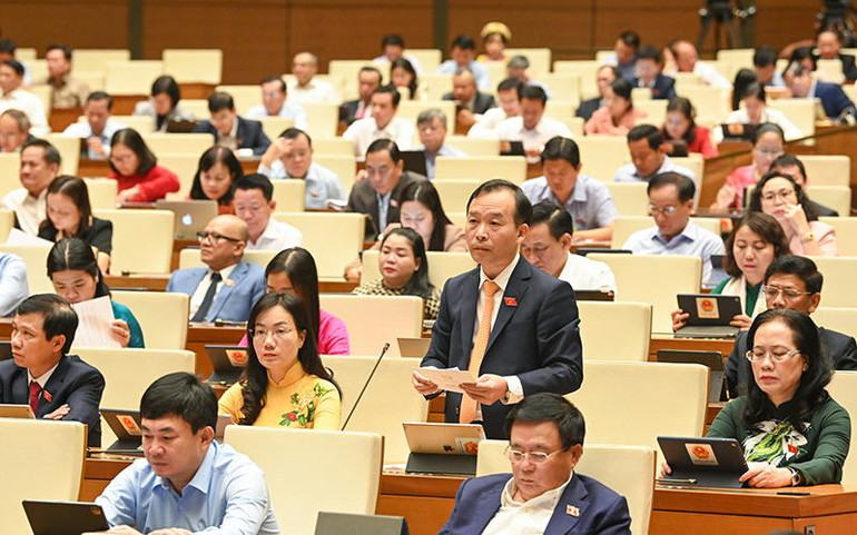 Đại biểu Quốc hội tỉnh Bắc Giang phát biểu ý kiến thảo luận tại phiên họp. Ảnh: Đăng Anh