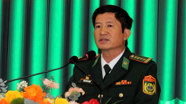 Đại tá Đàm Quang Ngoạt, Chỉ huy trưởng Bộ Chỉ huy Bộ đội Biên phòng Long An phát biểu.