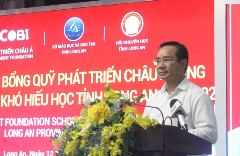 Bí thư Tỉnh ủy Long An Nguyễn Văn Được phát biểu tri ân tấm lòng của nhà tài trợ.