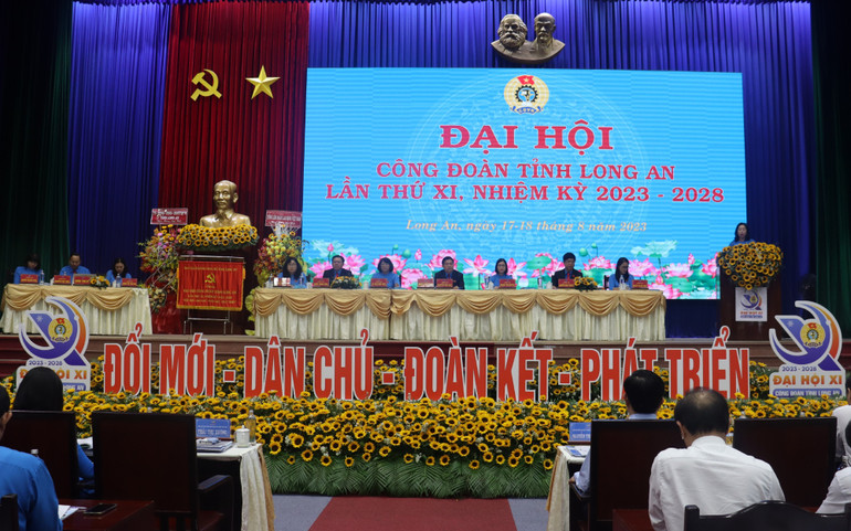 Quang cảnh Đại hội Công đoàn tỉnh Long An lần thứ 11, nhiệm kỳ 2023-2028.