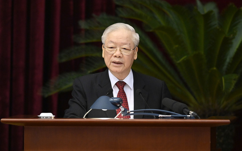 Tổng Bí thư Nguyễn Phú Trọng phát biểu khai mạc hội nghị. (Ảnh: ĐĂNG KHOA)